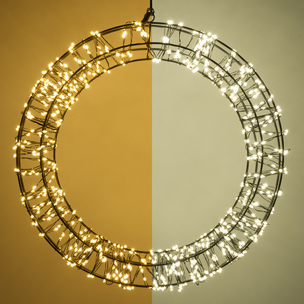 123led kerstkrans met ophangoog Ø 36 cm extra warm wit & warm wit 800 lampjes zwart LDR07270 - 1