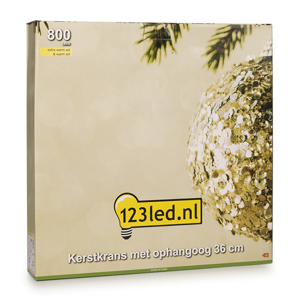 123led kerstkrans met ophangoog Ø 36 cm extra warm wit & warm wit 800 lampjes zwart LDR07270 - 5