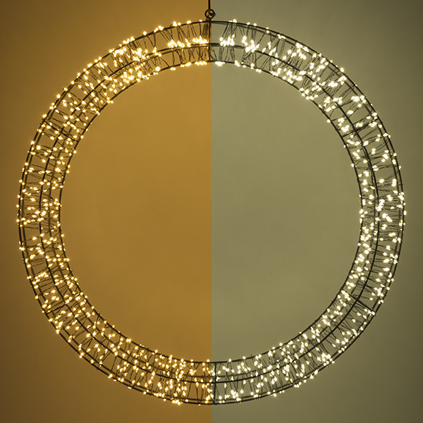 123led kerstkrans met ophangoog Ø 56 cm extra warm wit & warm wit 1200 lampjes zwart LDR07271 - 1