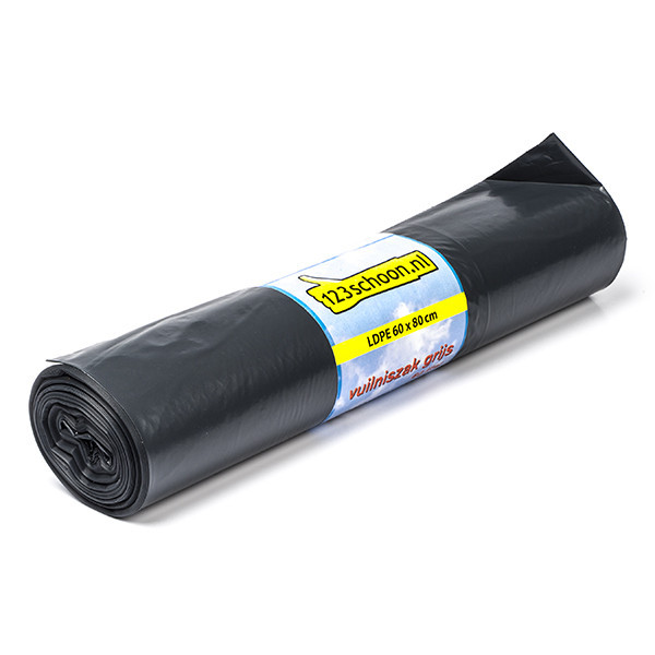 123schoon LDPE vuilniszak met trekband grijs 60 liter (20 stuks) SDR06059 - 1