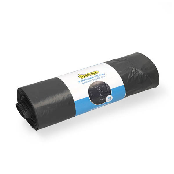 123schoon LDPE vuilniszakken met trekband grijs 60 liter (20 stuks) SDR06059 - 1