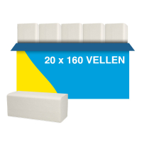 123schoon Z-vouw handdoeken wit 2-laags 20 pakken geschikt voor Tork H3 dispenser SDR02116