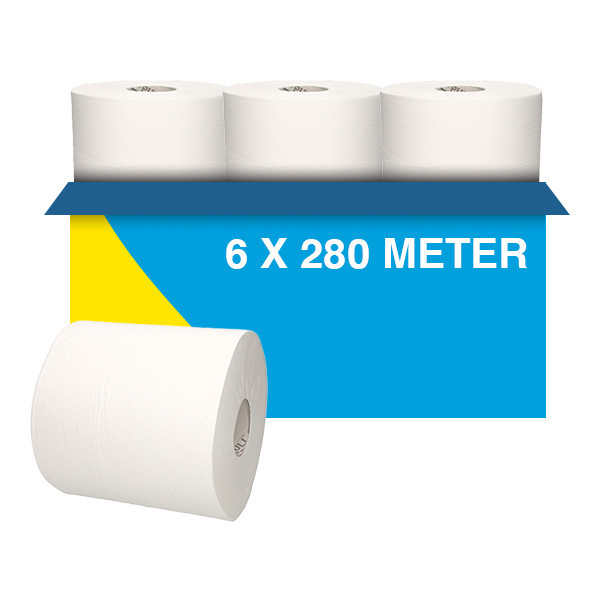 123schoon handdoekrol Mide Coreless wit 1-laags 6 x 280m SDR02109 - 1