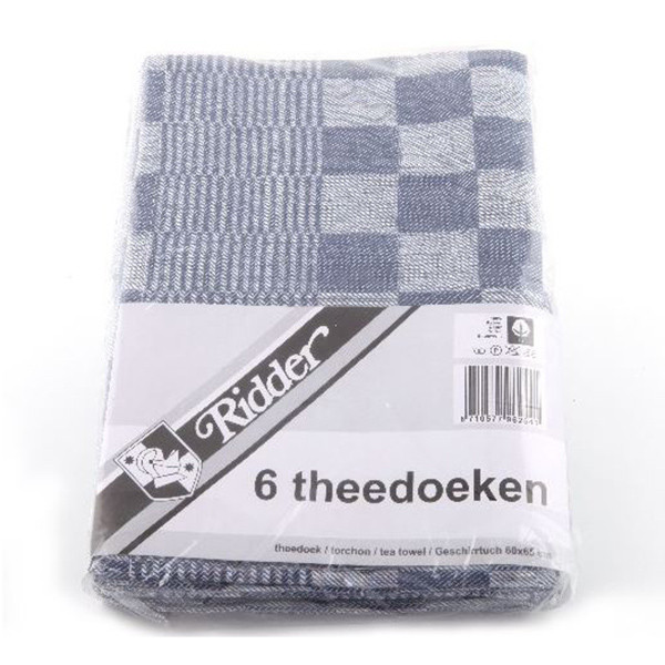 123schoon theedoek blauwe blokken 65 x 60 cm (6 stuks) SDR00495 - 1
