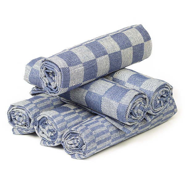 123schoon theedoek enkeldraads met blauwe blokken (6 stuks) SDR00101 - 1