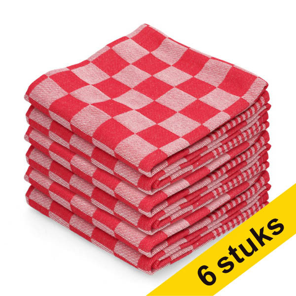 123schoon theedoek rode blokken 65  x 65 cm (6 stuks)  SDR07339 - 1