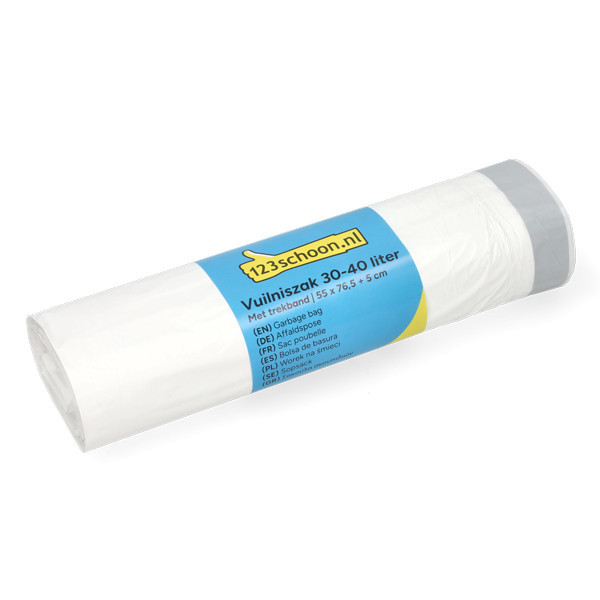 123schoon vuilniszakken met trekband wit 30-40 liter (20 stuks) SDR06471 - 1