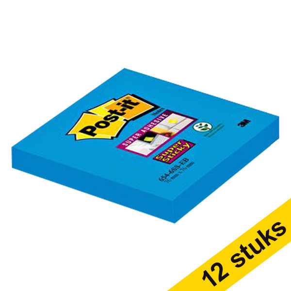 3M Aanbieding: 12x 3M Post-it super sticky notes electric blauw 76 x 76 mm  280042 - 1