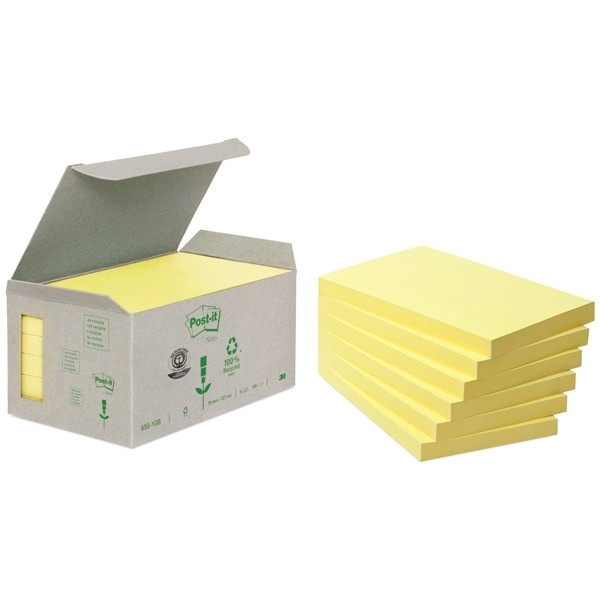 3M Post-it gerecyclede notes mini toren geel 76 x 127 mm (6 pack) 655-1B 201394 - 1