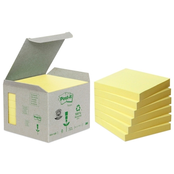 3M Post-it gerecyclede notes mini toren geel 76 x 76 mm (6 pack) 654-1B 201388 - 1