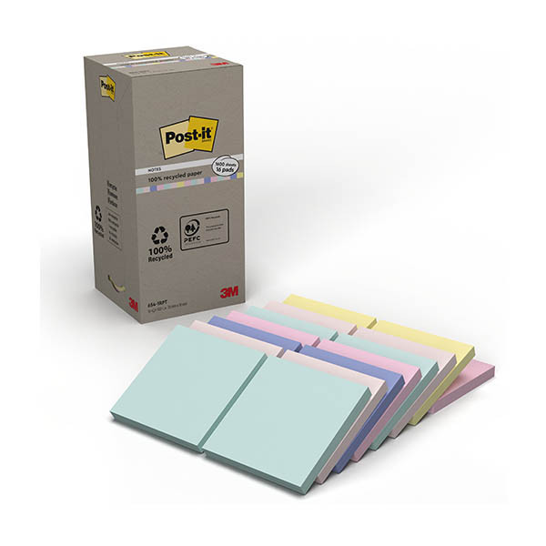 3M Post-it notes gerecycled assorti pastel 76 x 76 mm (16 stuks) 201392 - 1