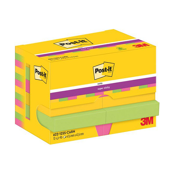 3M Post-it super sticky notes Carnival 47,6 x 47,6 mm (12 stuks) 622-12SS-CARN 201013 - 1