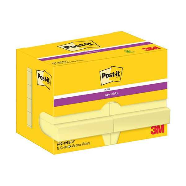 3M Post-it super sticky notes geel 47,6 x 47,6 mm (12 stuks) 622-12SSCY 201021 - 1