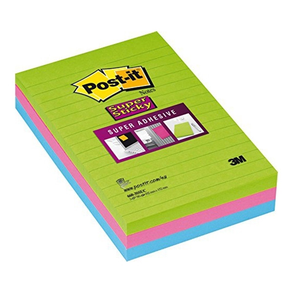 3M Post-it super sticky notes gelijnd kleuren 102 x 152 mm (3 pack) 660SUC 201468 - 1