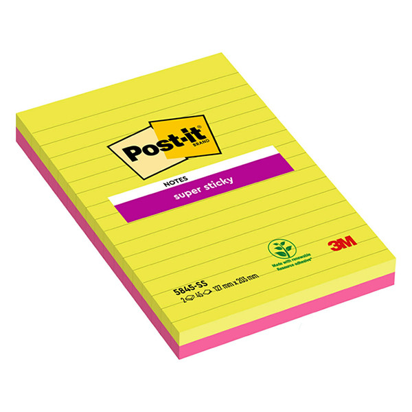 3M Post-it super sticky notes gelijnd kleuren 125 x 200 mm (2 pack) 5845SS 201058 - 1