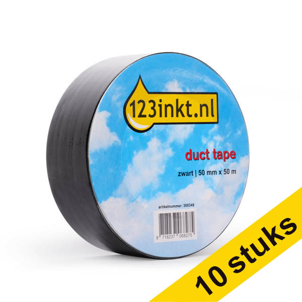 Aanbieding: 10x 123inkt duct tape zwart 50 mm x 50 m  302839 - 1