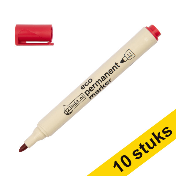 Aanbieding: 10x 123inkt eco permanent marker rood (1 - 3 mm rond)  390596 - 1