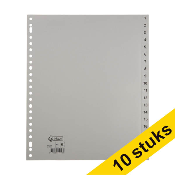 Aanbieding: 10x 123inkt extra brede plastic tabbladen A4+ met 20 tabs (23-gaats) 301889 - 1