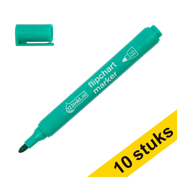 Aanbieding: 10x 123inkt flipchart marker groen (1 - 3 mm rond)  390564 - 1