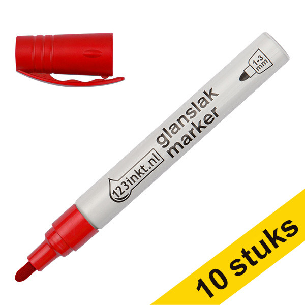 Aanbieding: 10x 123inkt glanslakmarker rood (1 - 3 mm rond)  300857 - 1