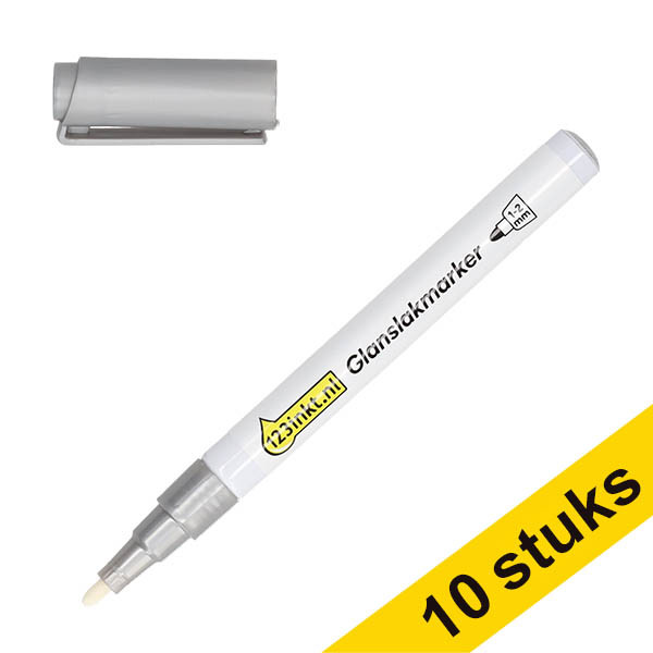 Aanbieding: 10x 123inkt glanslakmarker zilver (1 - 2 mm rond) 303324 - 1