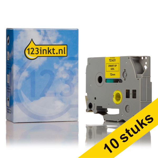 Aanbieding: 10x 123inkt huismerk vervangt Brother TZe-631 tape zwart op geel 12 mm TZe-631C 650792 - 1