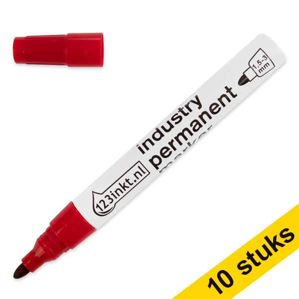Aanbieding: 10x 123inkt industriële permanent marker rood (1,5 - 3 mm rond)  301161 - 1