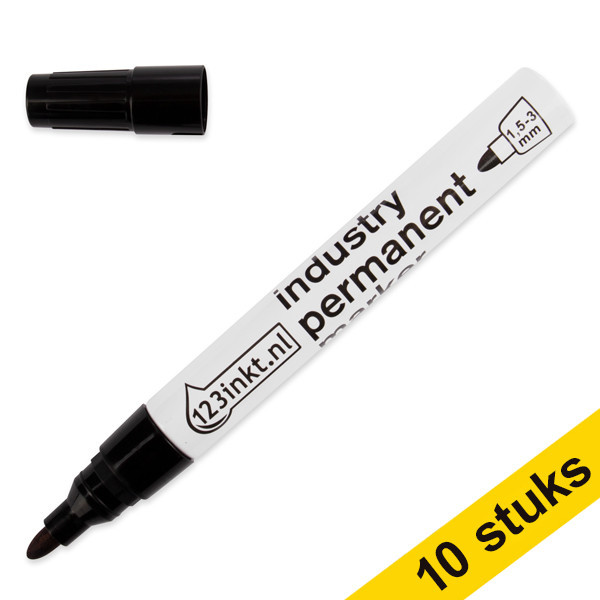 Aanbieding: 10x 123inkt industriële permanent marker zwart (1,5 - 3 mm rond)  301160 - 1