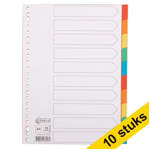 Aanbieding: 10x 123inkt kartonnen tabbladen A4 gekleurd met 10 tabs (23-gaats)  300577 - 1