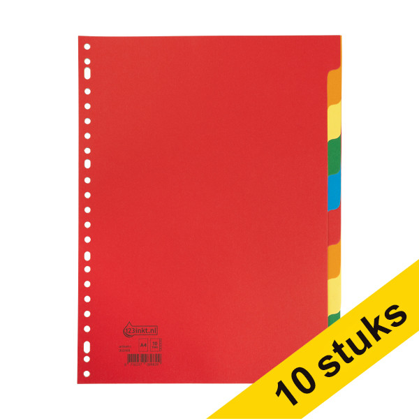Aanbieding: 10x 123inkt kartonnen tabbladen A4 gekleurd met 10 tabs (23-gaats) 302469 - 1
