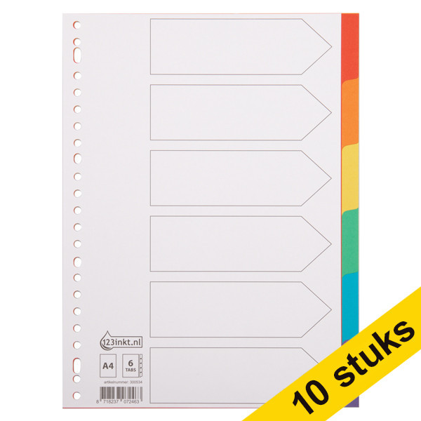 Aanbieding: 10x 123inkt kartonnen tabbladen A4 gekleurd met 6 tabs (23-gaats)  300576 - 1