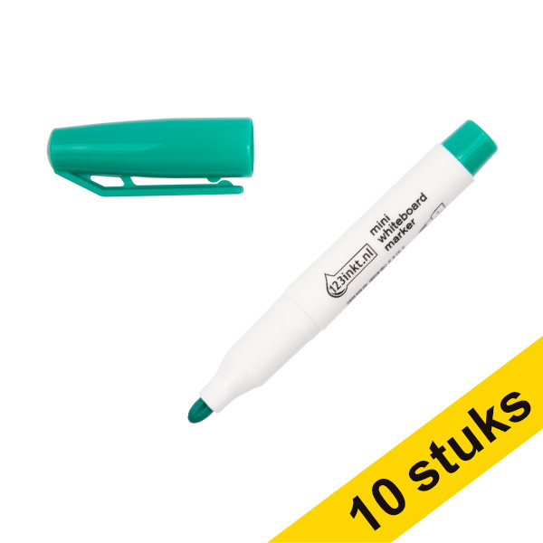 Aanbieding: 10x 123inkt mini whiteboard marker groen (1 mm rond)  390573 - 1