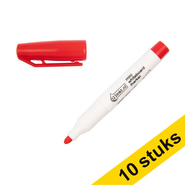 Aanbieding: 10x 123inkt mini whiteboard marker rood (1 mm rond)  390569 - 1