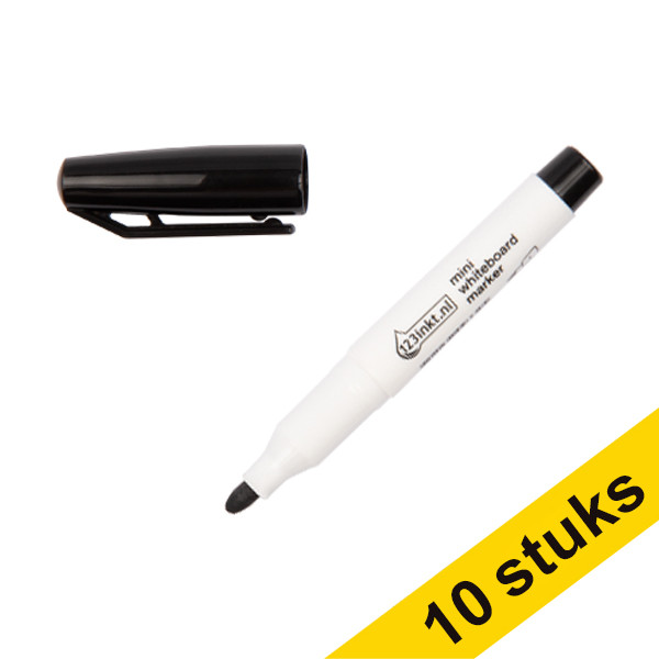 Aanbieding: 10x 123inkt mini whiteboard marker zwart (1 mm rond)  390567 - 1