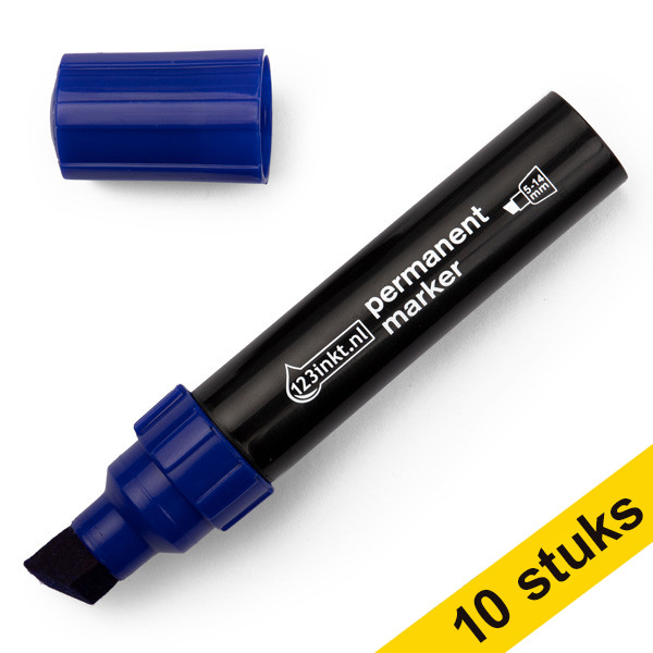Aanbieding: 10x 123inkt permanent marker blauw (5 - 14 mm beitel)  300869 - 1