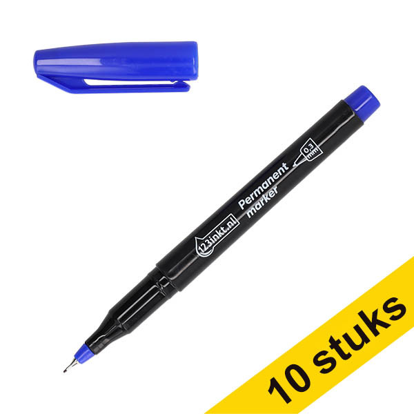 Aanbieding: 10x 123inkt permanent marker blauw ultra fine (0,3 mm rond) 303298 - 1