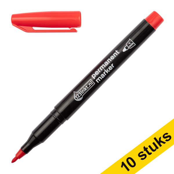 Aanbieding: 10x 123inkt permanent marker rood (1 mm rond)  300891 - 1