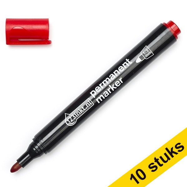 Aanbieding: 10x 123inkt permanent marker rood (2,5 mm rond)  300398 - 1