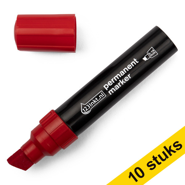 Aanbieding: 10x 123inkt permanent marker rood (5 - 14 mm beitel)  300870 - 1