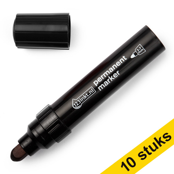 Aanbieding: 10x 123inkt permanent marker zwart (3 - 7 mm rond)  300865 - 1