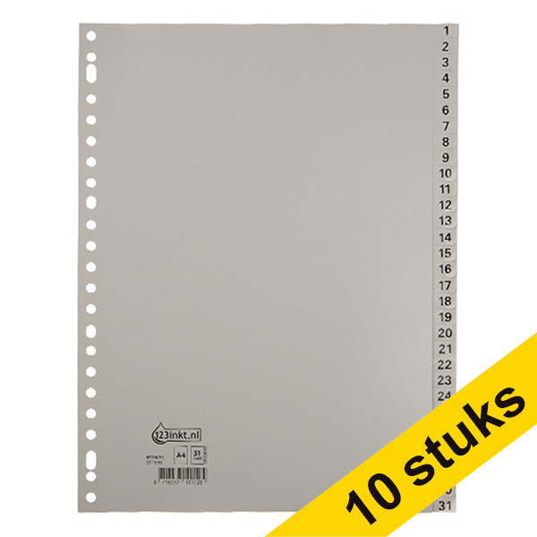 Aanbieding: 10x 123inkt plastic indexen A4 grijs met 31 tabs (23-gaats)  301886 - 1