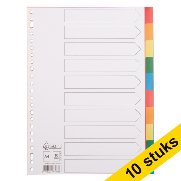 Aanbieding: 10x 123inkt plastic tabbladen A4 gekleurd met 10 tabs (23-gaats)  300582 - 1