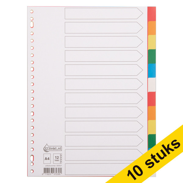 Aanbieding: 10x 123inkt plastic tabbladen A4 gekleurd met 12 tabs (23-gaats)  300583 - 1