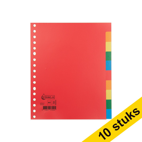 Aanbieding: 10x 123inkt plastic tabbladen A5 gekleurd met 10 tabs (17-gaats)  300588 - 1