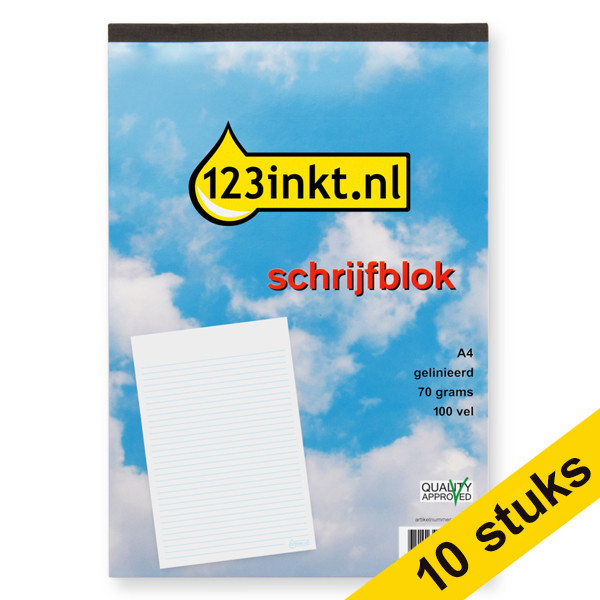 Aanbieding: 10x 123inkt schrijfblok A4 gelinieerd 70 grams 100 vel  300569 - 1