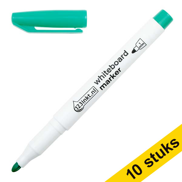 Aanbieding: 10x 123inkt whiteboard marker groen (1 mm rond)  300894 - 1