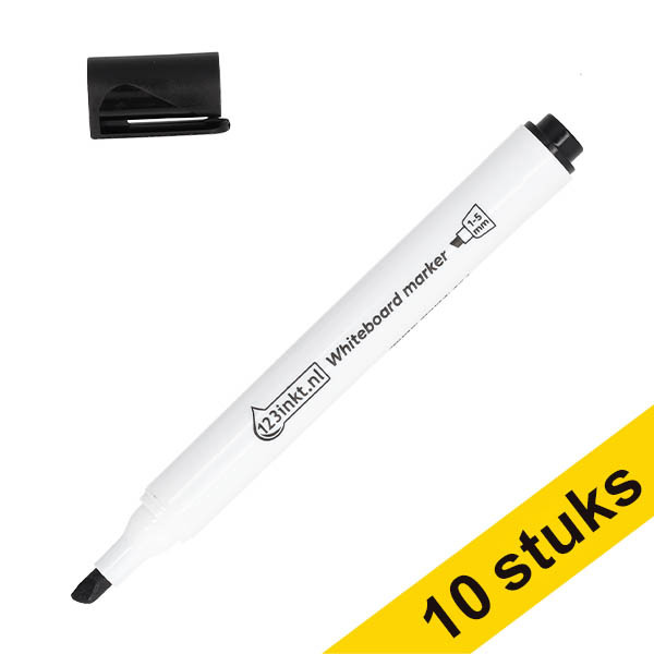 Aanbieding: 10x 123inkt whiteboard marker zwart (1 - 5 mm beitel) 303305 - 1
