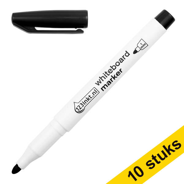 Aanbieding: 10x 123inkt whiteboard marker zwart (1 mm rond)  300896 - 1