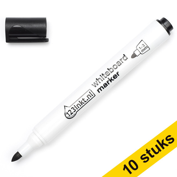 Aanbieding: 10x 123inkt whiteboard marker zwart (2,5 mm rond)  300393 - 1