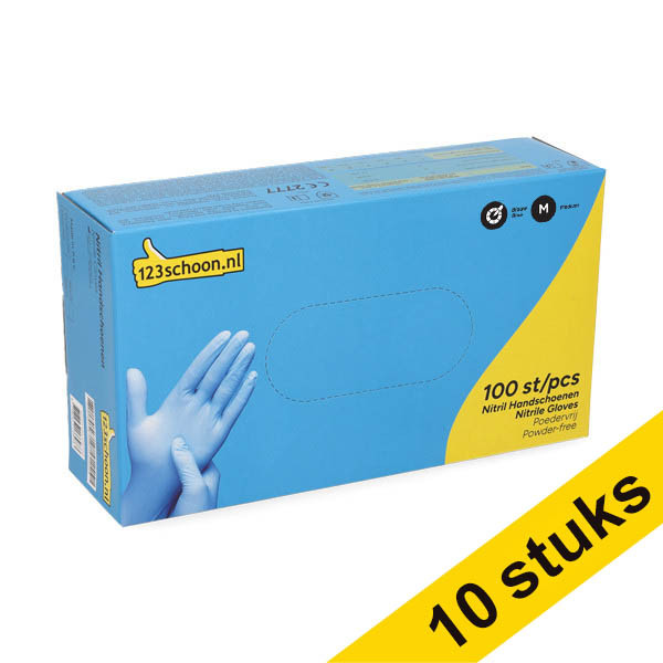 Aanbieding: 10x 123schoon Nitril handschoenen M poedervrij blauw (3,5 gram, 100 stuks) SDR07307 - 1
